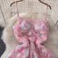 New three-dimensional mesh flower dress design with heavy waist and slim pink dress long skirt R0334