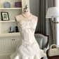 White lace tube top waist satin splicing ruffled skirt short skirt homecoming dress R4148
