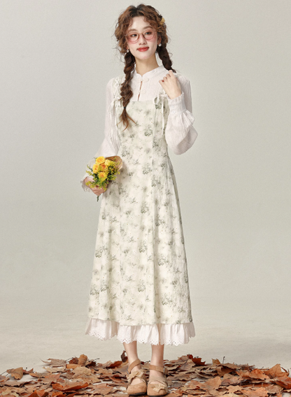 New Chinese style modified cheongsam floral dress spring new style skirt R1902