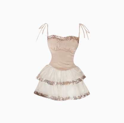 Sequined short camisole top 2025 pure desire puffy skirt suit R1216