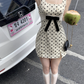 Square neck polka dot suspender dress women's summer French retro skirt R5028