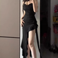 French pure desire ruffled suspender dress plus size sexy hot girl irregular slit hip skirt R1839