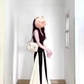 2025 new French black and white contrast suspender dress seaside holiday temperament waist A-line long skirt R0423