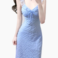 2025 Summer New Blue Mermaid Princess French Flying Sleeve Plaid Long Dress R0957