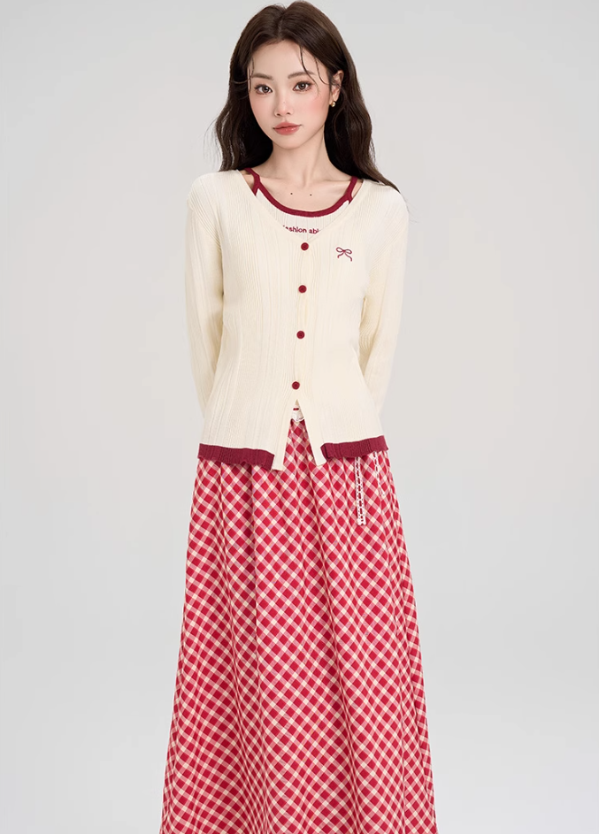 Gentle style knitted cardigan top skirt new style age-reducing outfit R2397