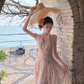 Gentle temperament v-neck jacquard halter dress holiday style beautiful dress R0871