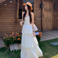 Fairy Qianjinfeng waist skirt daisy flower gentle white moonlight cake dress R1748