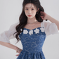 Summer new high waist skirt square neck denim dress design niche temperament sweet short skirt R4142