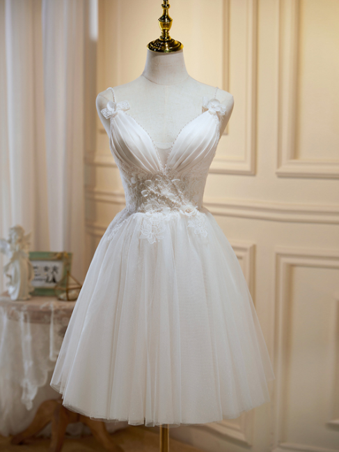 Pretty White Homecoming Dress , Embroidery Elegant Corset Mini Evening Dress RS1439