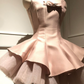 Cute Pink A-Line Spaghetti Straps Tiered Corset Mini Prom Dress Homecoming Dress RS363