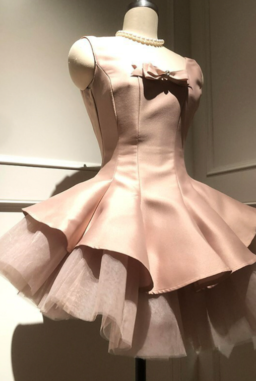 Cute Pink A-Line Spaghetti Straps Tiered Corset Mini Prom Dress Homecoming Dress RS363