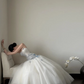 Dreamy Tulle Sequins Prom Gown White Women's Maxi Evening Dress Birthday Dress RS2773
