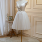 Pretty White Homecoming Dress , Embroidery Elegant Corset Mini Evening Dress RS1439
