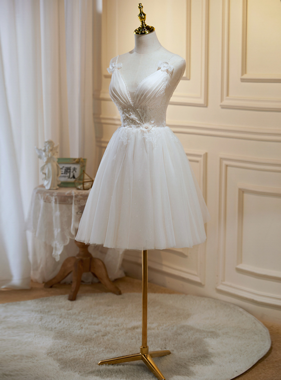 Pretty White Homecoming Dress , Embroidery Elegant Corset Mini Evening Dress RS1439