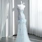 Refined Feather Decor Women's Prom Gown Pale Blue Corset Hi-Lo Evening Dress — Fall Outfit 2026 New RS3133