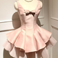 Cute Pink A-Line Spaghetti Straps Tiered Corset Mini Prom Dress Homecoming Dress RS363