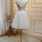Pretty White Homecoming Dress , Embroidery Elegant Corset Mini Evening Dress RS1439