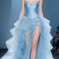 Blue tube top slim waist cake long dress, prom dress R5342