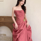 Dreamy Pleated Silky Prom Gown Red Women's Maxi Evening Dress Birthday Dress RS2728