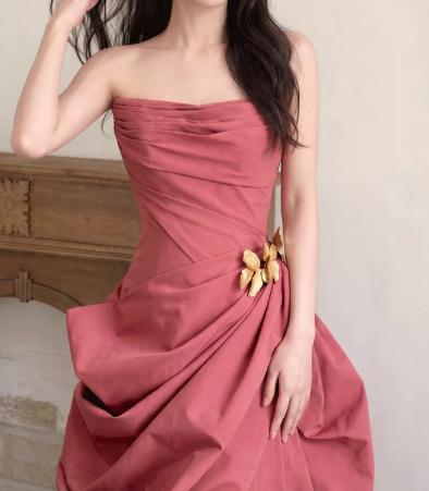 Dreamy Pleated Silky Prom Gown Red Women's Maxi Evening Dress Birthday Dress RS2728