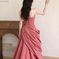Dreamy Pleated Silky Prom Gown Red Women's Maxi Evening Dress Birthday Dress RS2728