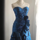 Navy blue tube top waist pleated hip cake skirt short skirt homecoming dress R4147