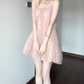 Gentle temperament pink mesh sling dress beautiful loose A-line short skirt R0723