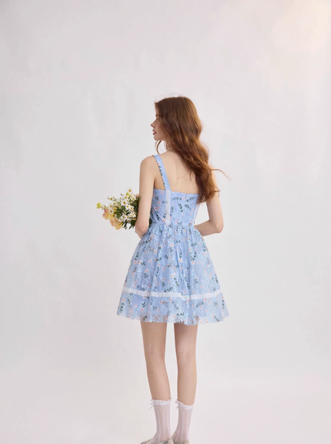Coastal Fragrance French Floral Short Dress R2754