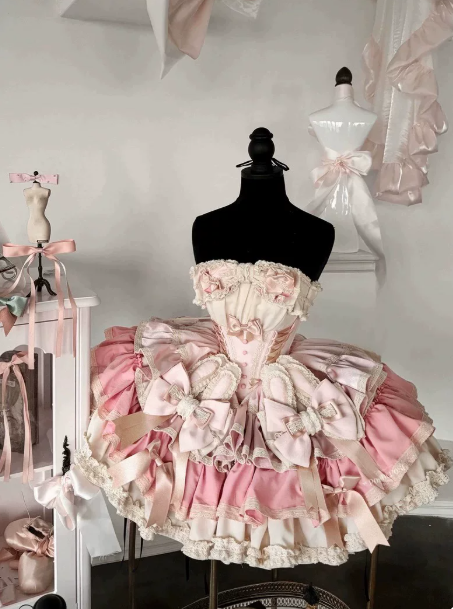 Sweet Pink Ruffled Homecoming Dress ,A-Line Strapless Bow Corset Cute Princess Dress RS848