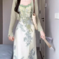 Floral suspender dress beautiful waist dating dress summer R0730