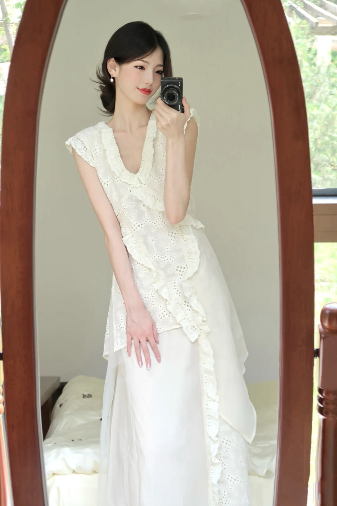 Hollow design dress gentle style first love waist temperament long dress R0731