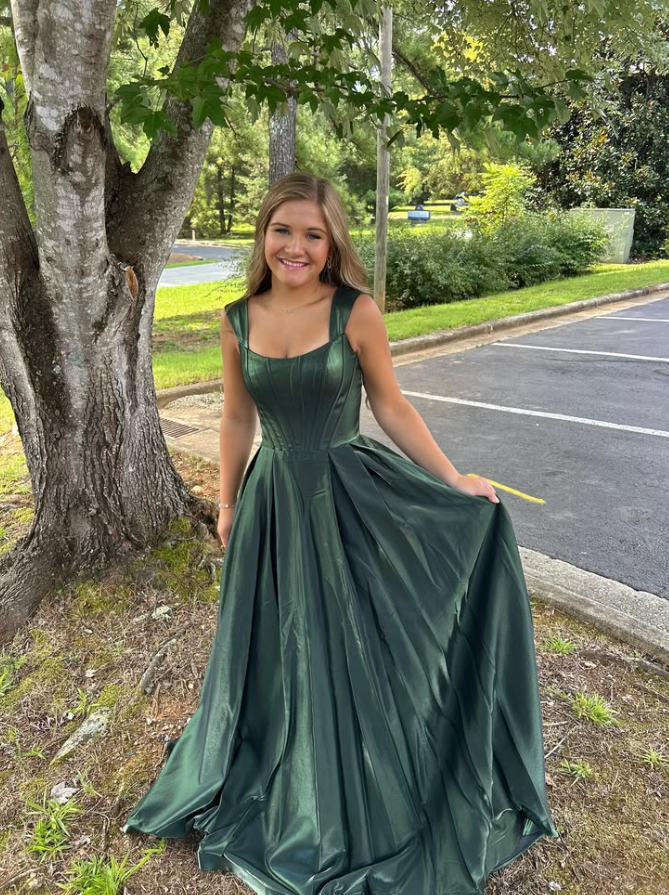 Silky Satin Corset Prom Gown , Green Sparkly Women's Maxi Evening Dress RS2529