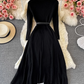 Temperament black long-sleeved fake two-piece knitted pleated dress 2025 elegant long skirt R0366