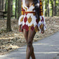 Retro floral design low-cut waist sexy hip skirt homecoming dress R3845