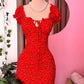 Red floral waist cute sexy mini skirt homecoming dress R3116