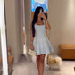 Blue design line waist A-line mini skirt homecoming dress R3581