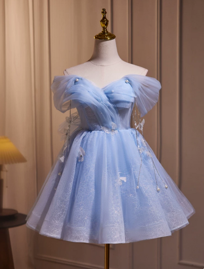 Pretty Tulle Beaded Women's Homecoming Dress Pale Blue Corset Short Prom Dress Birthday Dress RS2761