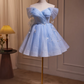 Pretty Tulle Beaded Women's Homecoming Dress Pale Blue Corset Short Prom Dress Birthday Dress RS2761