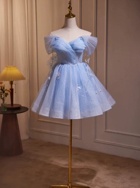 Pretty Tulle Beaded Women's Homecoming Dress Pale Blue Corset Short Prom Dress Birthday Dress RS2761