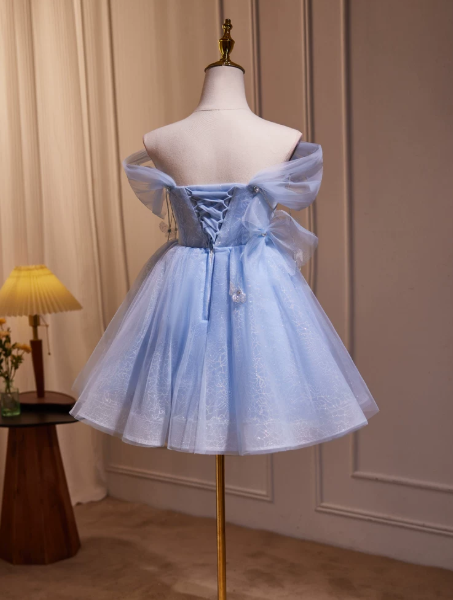 Pretty Tulle Beaded Women's Homecoming Dress Pale Blue Corset Short Prom Dress Birthday Dress RS2761