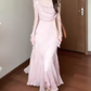 Pink small flying sleeve dress beautiful fairy dress medium length R0700