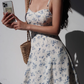 French retro girl fresh floral suspender skirt slim fit waist short skirt R2809