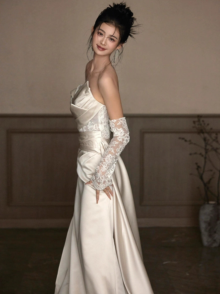 Sexy Lace Strapless Wedding Dresses Long Bridal Gown      S7207