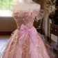 A Line Pink Elegant Evening Gowns Off Shoulder Long Prom Dress     S7209
