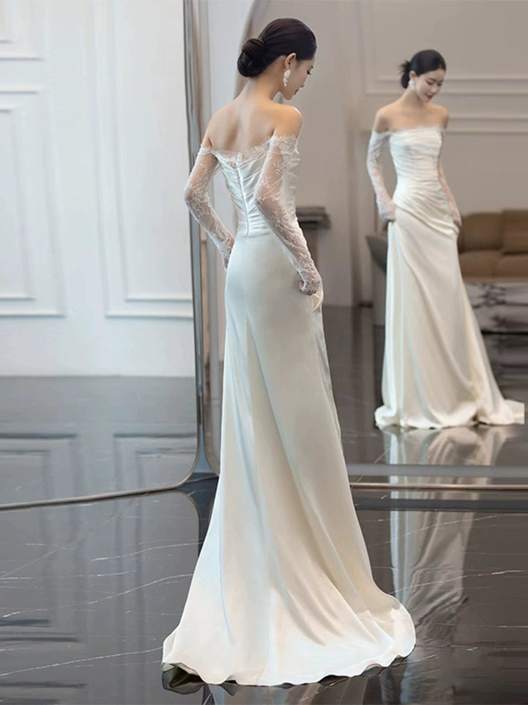 Long Sleeves Lace Wedding Dresses Long Bridal Gown      S7210