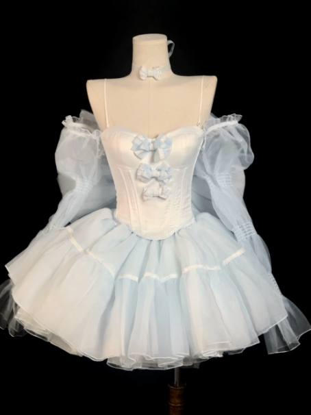 Gentle Pale Blue Homecoming Dress ,A-Line Spaghetti Straps Bow Corset Cute Princess Dress RS851