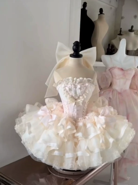 Pretty Blush Pink Homecoming Dress ,A-Line Strapless Pleated Corset Cute Princess Dress RS852