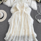 Light luxury temperament halter neck backless waist A-line embroidered dress seaside holiday long skirt R0379