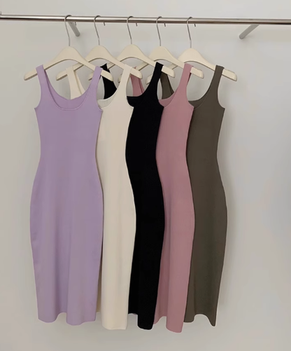 Long casual knitted slim fit vest dress sleeveless bottoming suspender skirt R0261