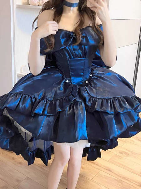 Charming Navy Homecoming Dress ,A-Line Strapless Frilled Corset Short Prom Dress RS853